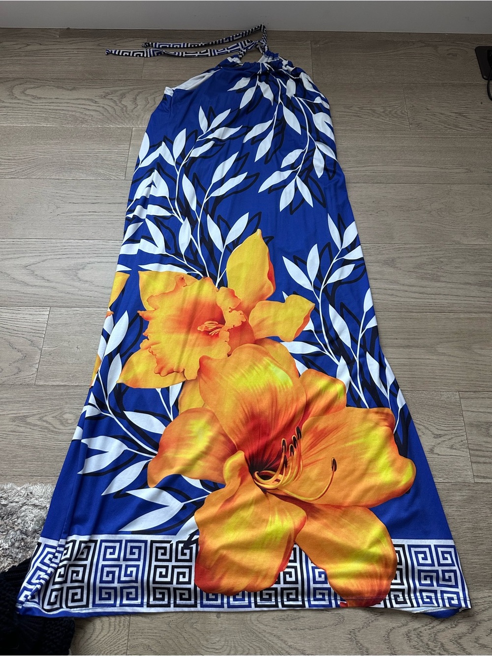 Columbia Blue Maxi Dress with Orange Floral Print